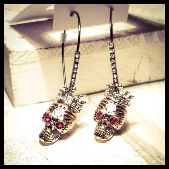 Betsey Johnson Skull Shepherd Hoop Drop Earrings - Picture 3 of 11
